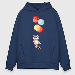 Толстовка оверсайз мужская Енот на шариках, цвет: тёмно-синий