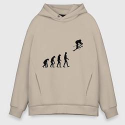 Толстовка оверсайз мужская Эволюция лыжник, цвет: миндальный