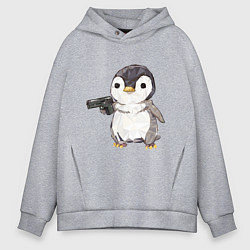Толстовка оверсайз мужская Пингвин с пистолетом, цвет: меланж