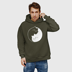 Толстовка оверсайз мужская Котики Инь Янь, цвет: хаки — фото 2