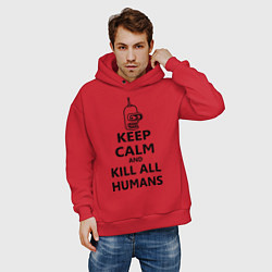 Толстовка оверсайз мужская Keep Calm & Kill All Humans, цвет: красный — фото 2