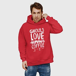 Толстовка оверсайз мужская Ghouls Love Coffee, цвет: красный — фото 2