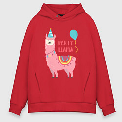 Толстовка оверсайз мужская Party Llama, цвет: красный