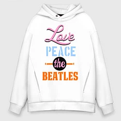 Толстовка оверсайз мужская Love peace the Beatles, цвет: белый