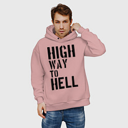 Толстовка оверсайз мужская High way to hell, цвет: пыльно-розовый — фото 2