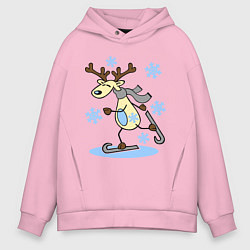 Толстовка оверсайз мужская Олень на лыжах, цвет: светло-розовый