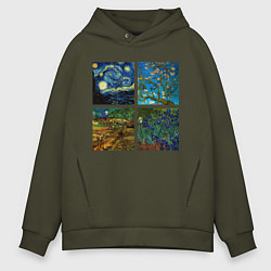 Толстовка оверсайз мужская Ван Гог картины, цвет: хаки