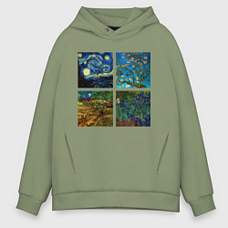 Толстовка оверсайз мужская Ван Гог картины, цвет: авокадо