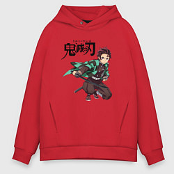 Толстовка оверсайз мужская KIMETSU NO YAIBA, цвет: красный