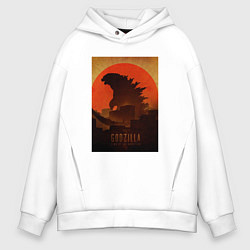 Толстовка оверсайз мужская Godzilla and red sun, цвет: белый