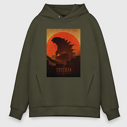 Толстовка оверсайз мужская Godzilla and red sun, цвет: хаки