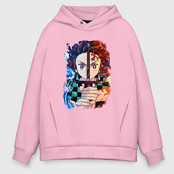 Толстовка оверсайз мужская KIMETSU NO YAIBA, цвет: светло-розовый