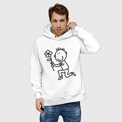 Толстовка оверсайз мужская Человечки с цветком парная муж, цвет: белый — фото 2
