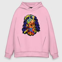Толстовка оверсайз мужская Берегись кавалер кинг спаниеля, цвет: светло-розовый