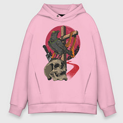 Толстовка оверсайз мужская Ворона на черепе, цвет: светло-розовый