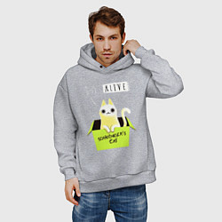 Толстовка оверсайз мужская Кот спереди жив, а сзади, цвет: меланж — фото 2