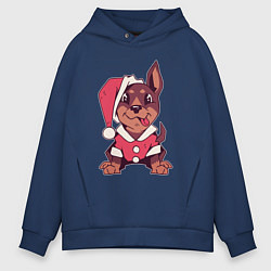 Толстовка оверсайз мужская Рождественский пёсик, цвет: тёмно-синий