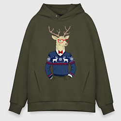 Толстовка оверсайз мужская Hipster Deer, цвет: хаки