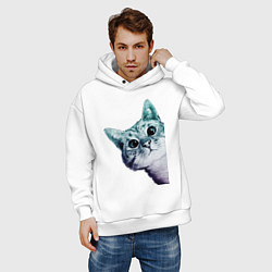 Толстовка оверсайз мужская Любопытный кот, цвет: белый — фото 2