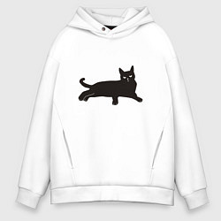 Толстовка оверсайз мужская Черный кот, цвет: белый