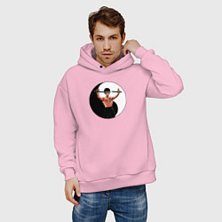 Толстовка оверсайз мужская Брюс Ли и Инь Ян, цвет: светло-розовый — фото 2