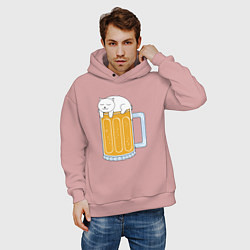 Толстовка оверсайз мужская Beer Cat, цвет: пыльно-розовый — фото 2