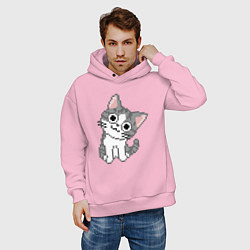 Толстовка оверсайз мужская Pixel Cat, цвет: светло-розовый — фото 2