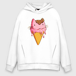 Толстовка оверсайз мужская Cat Ice Cream, цвет: белый