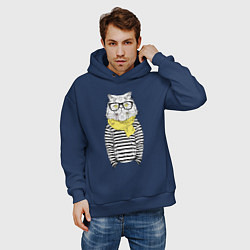 Толстовка оверсайз мужская Hipster Cat, цвет: тёмно-синий — фото 2