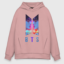 Толстовка оверсайз мужская Logo BTS, цвет: пыльно-розовый