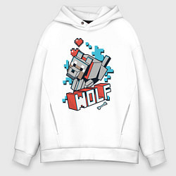 Толстовка оверсайз мужская Майнкрафт Волк, Minecraft Wolf, цвет: белый
