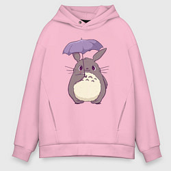 Толстовка оверсайз мужская Кавайный Тоторо с зонтиком, цвет: светло-розовый