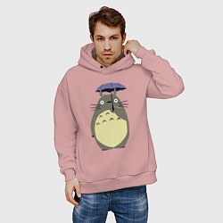 Толстовка оверсайз мужская Тоторо под зонтом, цвет: пыльно-розовый — фото 2