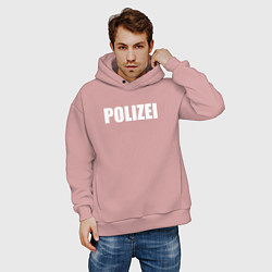 Толстовка оверсайз мужская POLIZEI Полиция Надпись Белая, цвет: пыльно-розовый — фото 2
