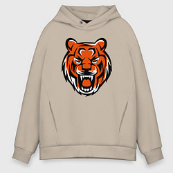 Толстовка оверсайз мужская Злобный тигр, цвет: миндальный
