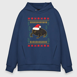 Толстовка оверсайз мужская Рождественский свитер Жаба, цвет: тёмно-синий