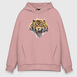 Толстовка оверсайз мужская Ярость тигра, цвет: пыльно-розовый
