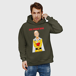 Толстовка оверсайз мужская Сайтама безразличие One Punch-Man, цвет: хаки — фото 2