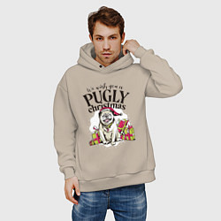 Толстовка оверсайз мужская Pugly Christmas, цвет: миндальный — фото 2