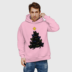 Толстовка оверсайз мужская НовоКОТняя елка, цвет: светло-розовый — фото 2