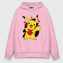 Толстовка оверсайз мужская ПИКАЧУ И СЕРДЕЧКО POKENON PIKACHU LOVE, цвет: светло-розовый