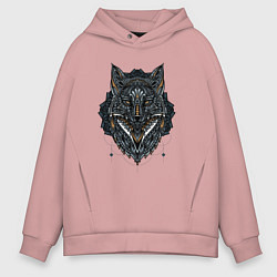 Толстовка оверсайз мужская ЭТНИЧЕСКАЯ ЛИСА, АБСТРАКЦИЯ, цвет: пыльно-розовый