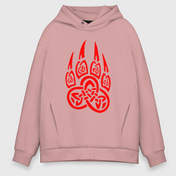 Толстовка оверсайз мужская ПЕЧАТЬ ВЕЛЕСА КРАСНЫЙ ЛАПА ВОЛКА, цвет: пыльно-розовый