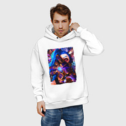 Толстовка оверсайз мужская ARCANE LOL JINX FACE LEAGUE OF LEGENDS, цвет: белый — фото 2
