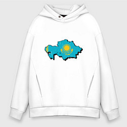 Толстовка оверсайз мужская Казахстан - Карта, цвет: белый