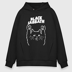 Толстовка оверсайз мужская Black Sabbath Рок кот, цвет: черный