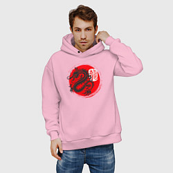 Толстовка оверсайз мужская Ниндзя дракон Япония, цвет: светло-розовый — фото 2