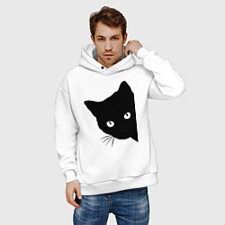 Толстовка оверсайз мужская Всё тот же чёрный котяра!, цвет: белый — фото 2