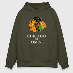 Толстовка оверсайз мужская Chicago are coming, Чикаго Блэкхокс, Chicago Black, цвет: хаки