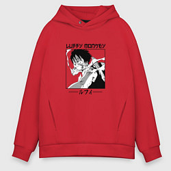 Толстовка оверсайз мужская Ван-Пис, Луффи Luffy, цвет: красный